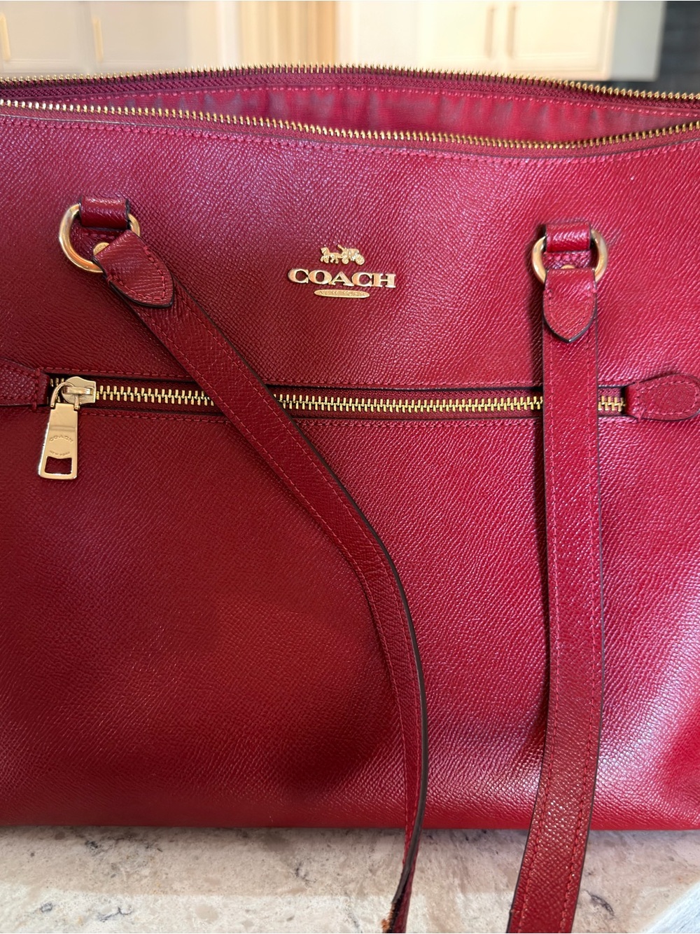 Coach Burgundy Leather Tote with Gold Hardware